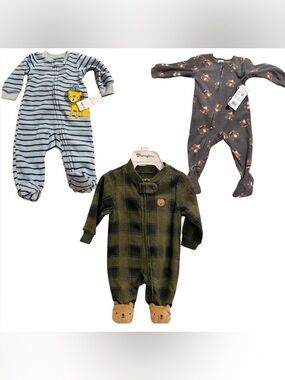Baby Sleeper Bundle 3pc | Carter’s Fleece + Footed Pajamas | Infant Boy